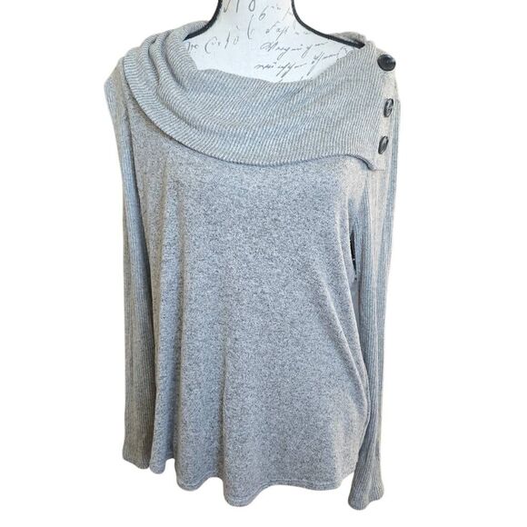 Fortune + Ivy Women's Size Large Heather Gray Soft Knit Button Detail Top - Picture 1 of 5